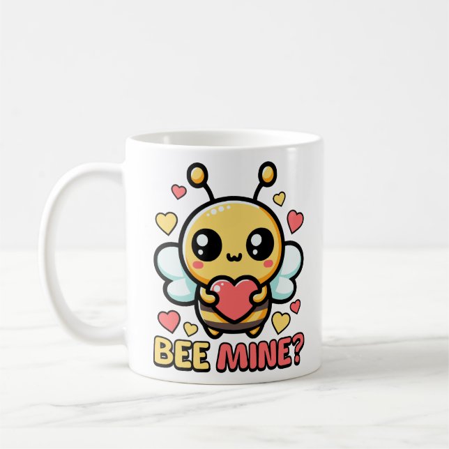 Caneca De Café Bee Mine! Bonito Bumble Be Pun Cartoon (Esquerda)