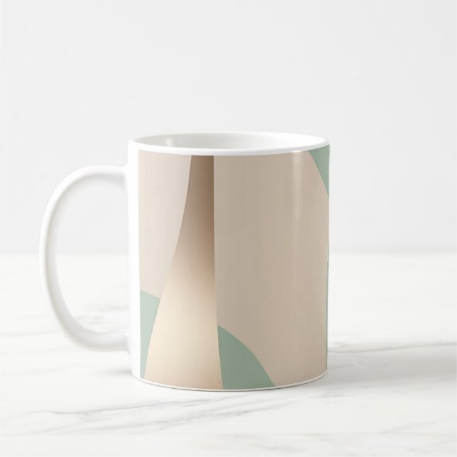Caneca De Café Bege Elegante e Verde Suave com Acentos Dourados (Esquerda)