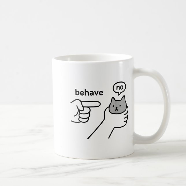 Caneca De Café Behave No Funny Cat Meme Cartoon Design  (Direita)