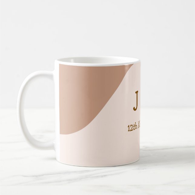 Caneca De Café Beige boho curvy orange wedding name date (Esquerda)