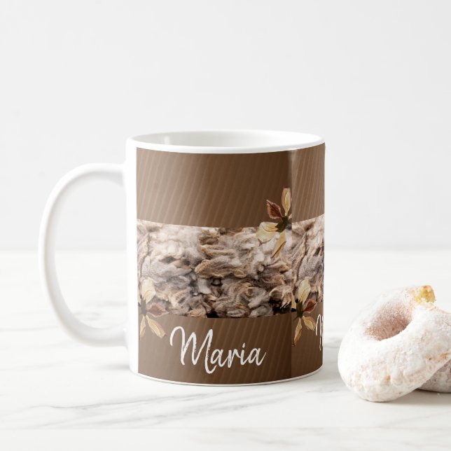 Caneca De Café Beige Brown Floral Mug (Com Donut)