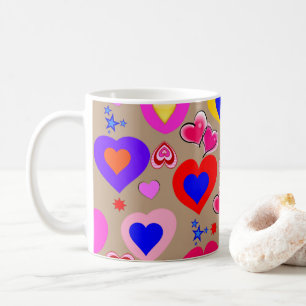 Caneca De Café Beige Colorful Hearts Mug