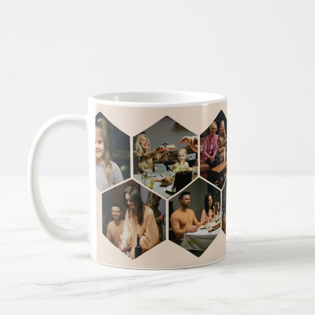 Caneca De Café Beige Geometric Hexagon Photo Collage Coffee Mug (Esquerda)