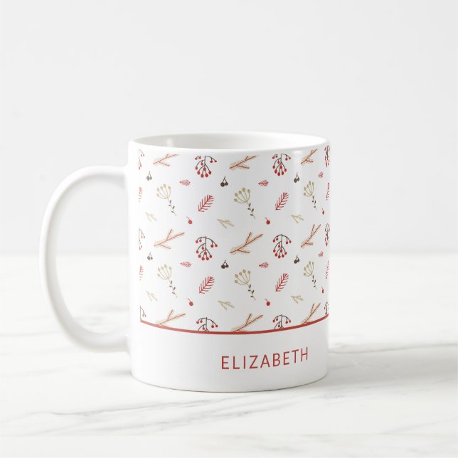 Caneca De Café Beige Red Holly Berry Holiday (Esquerda)