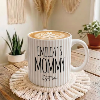 Caneca De Café Beige Striped Pastel Mommy Daddy New Mom Custom