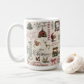 Caneca De Café Beige Wrapping Paper with Santa & Reindeer