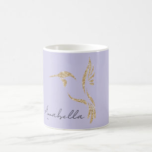 Caneca De Café Beija-flor com Brilho Dourado & Nome Personalizado