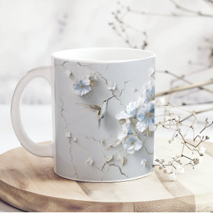 Caneca de Café Beija-flor com Nome Floral Azul