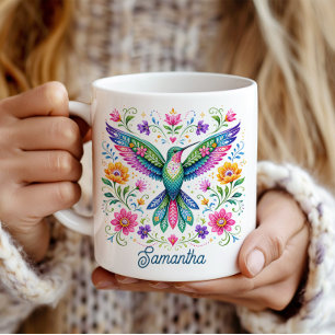 Caneca De Café Beija-flor de arte flok colorida