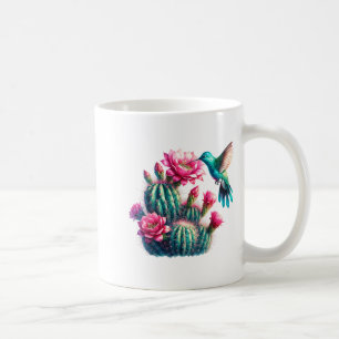 Caneca De Café Beija-flor de Cacto Rosa Turquesa Água para Mulher