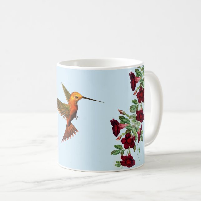 Caneca De Café Beija-flor e Flores Vermelhas (Frente Esquerda)