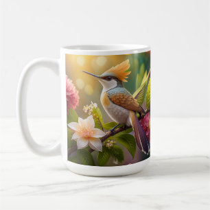 Caneca De Café Beija-flor Fantasia com Crista Dourada