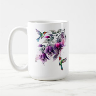 Caneca De Café Beija-flor Floral Aquarela