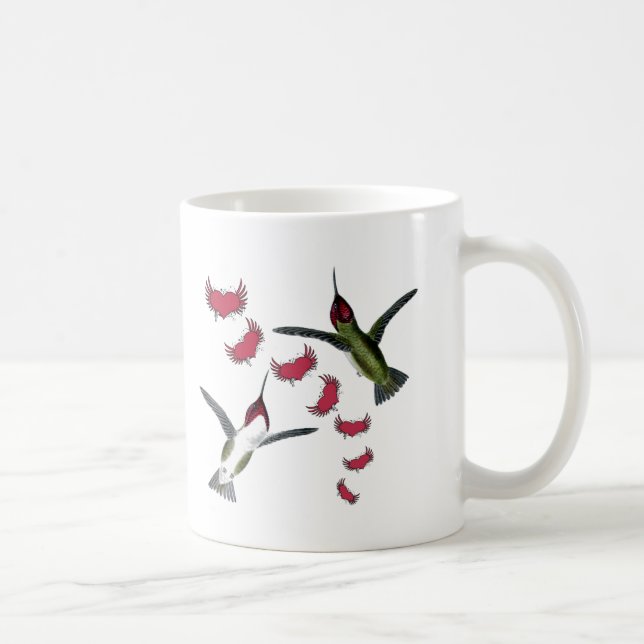 Caneca De Café Beija-flores Grunge Corações com Asas (Direita)