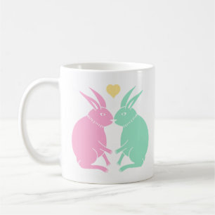 Caneca De Café beijando coelhos (cor)