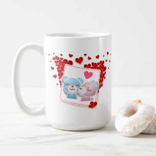 Caneca De Café Beijar ursos com Corações de Amor Vermelho por Tod