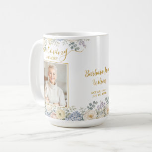 Caneca De Café Beijo Branco Azul Floral Foto Funeral Memorial