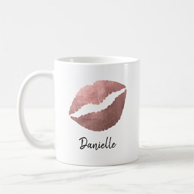 Caneca De Café Beijo com Impressão de Batom Rose Gold (Esquerda)