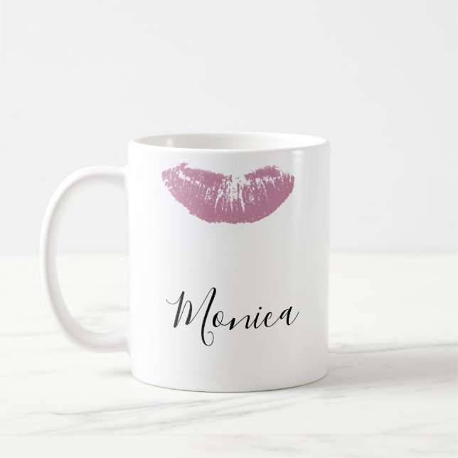 Caneca De Café Beijo Lábios Lipstick Personalizado Mug (Esquerda)