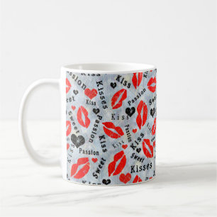 Caneca De Café Beijo, lábios vermelhos.