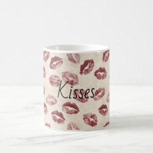 Caneca De Café Beijos de Lábios Vermelhos Cremosos