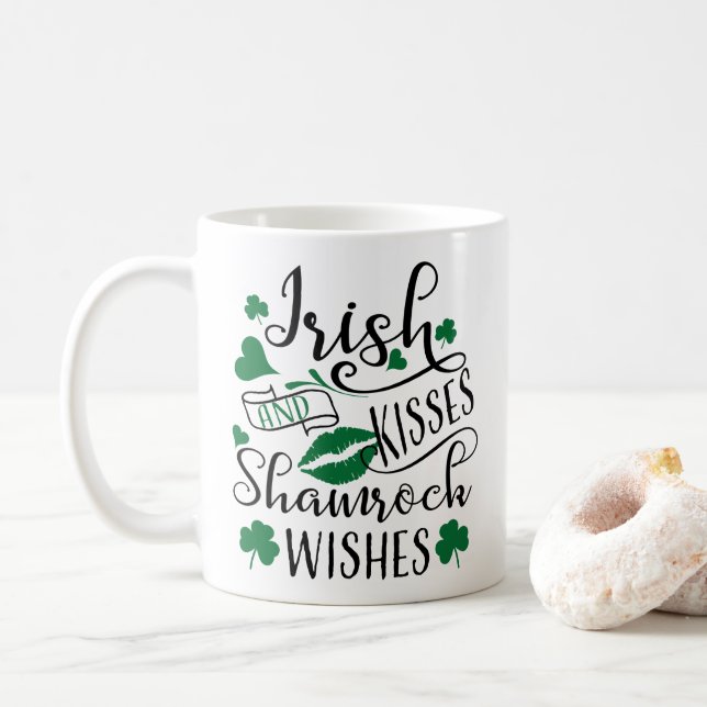 Caneca De Café Beijos Irlandeses e Desejos de Shamrock (Com Donut)