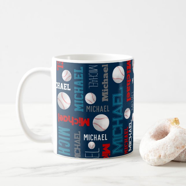 Caneca De Café Beisebol esportivo azul branco vermelho (Com Donut)