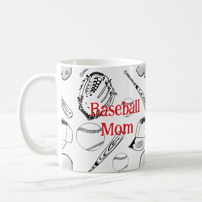 Caneca De Café Beisebol Mãe Pattern Clássica Mug, 11 oz (Esquerda)