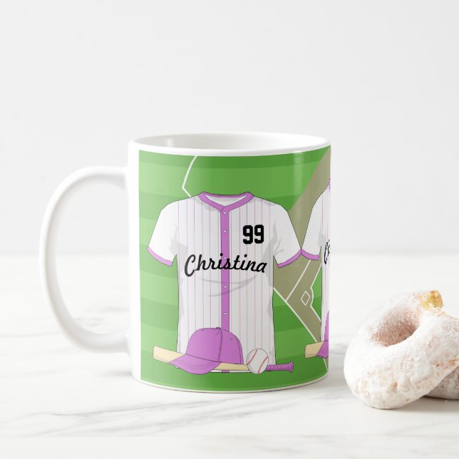 Caneca De Café Beisebol Personalizado Bonito rosa (Com Donut)