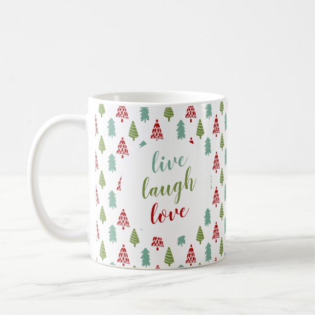 Caneca De Café Bela árvore de Natal ao vivo Ria Amor Personalizad (Esquerda)