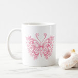 Caneca De Café Bela borboleta floral rosa<br><div class="desc">Linda flor de ornamentado decorada com borboleta rosa.</div>