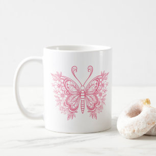 Caneca De Café Bela borboleta floral rosa