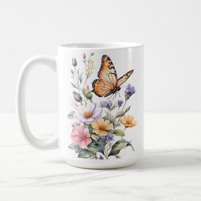 Caneca De Café Bela Borboleta Monarca Aquarela (Esquerda)
