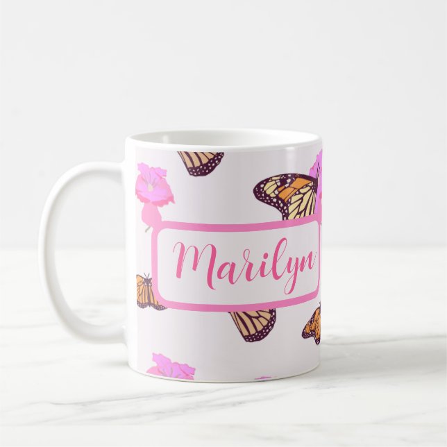 Caneca De Café Bela Borboleta Personalizada Floral (Esquerda)