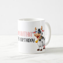 Bela caricatura Vaca Feliz Aniversário Café Mug