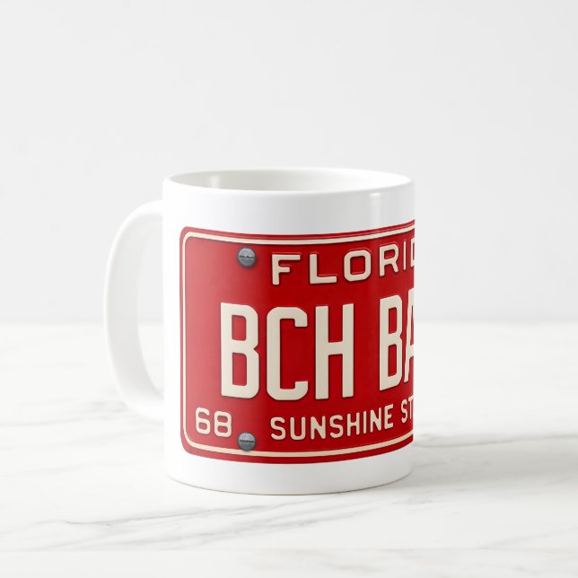 Caneca De Café Bela da Praia 1969 | Placa de Licença Vermelha Ret (Frente Esquerda)