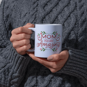 Caneca De Café Bela Design Floral Citação "Mãe, você é incrível"