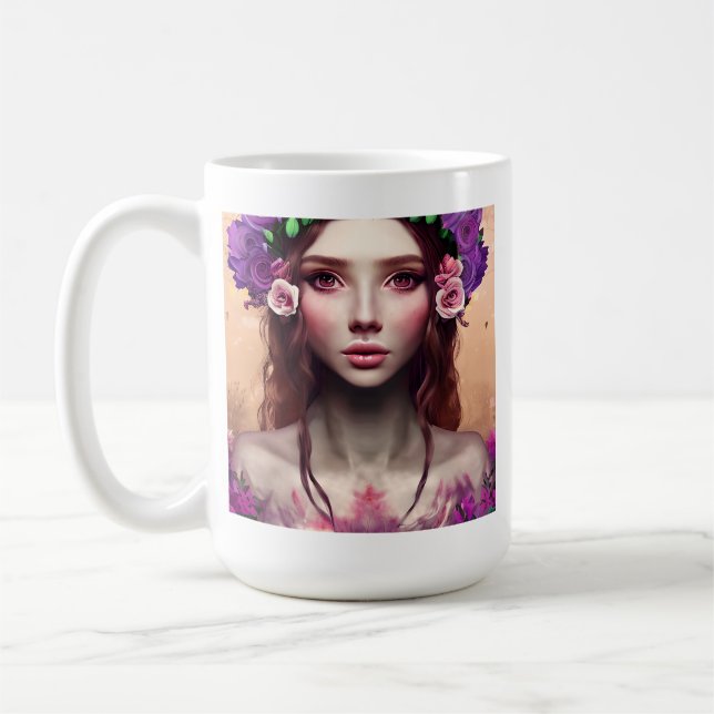 Caneca De Café Bela encantadora personalizada Fantasia Arte AI (Esquerda)