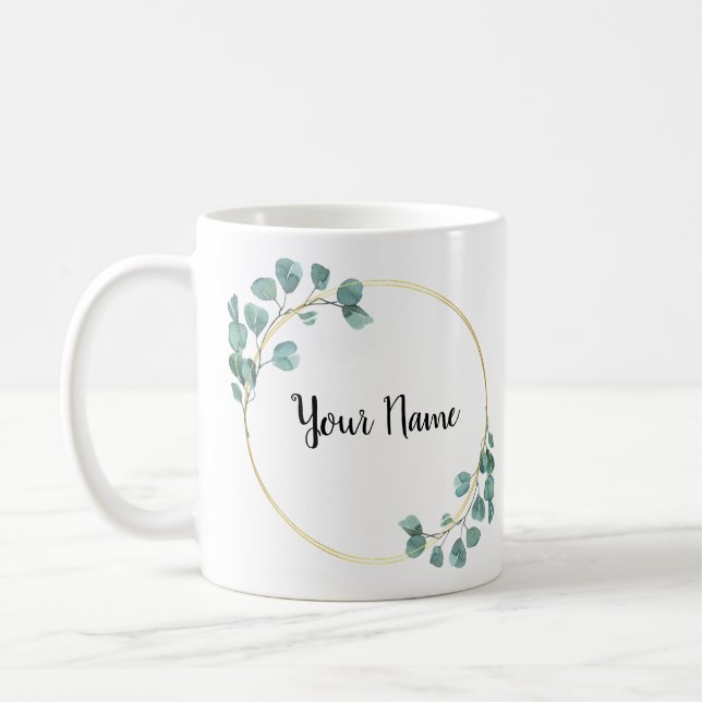 Caneca De Café Bela Flor - Nome Verde Personalizado (Esquerda)