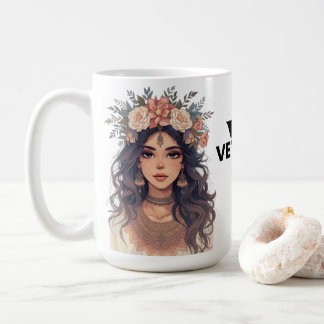 Caneca De Café Bela Garota de Anime Floral – Estética Pastel Suav