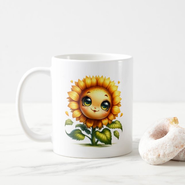 Caneca De Café Bela Girassol  (Com Donut)