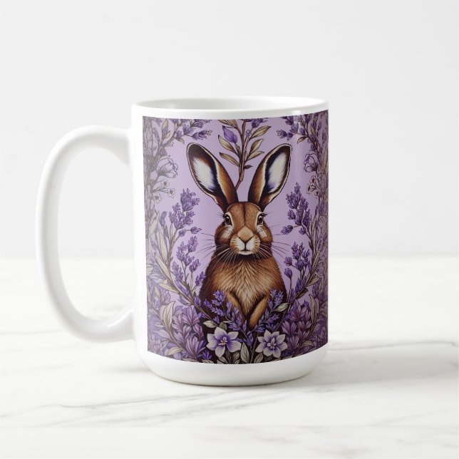 Caneca De Café Bela lebre com a Lavanda William Morris inspirada (Esquerda)