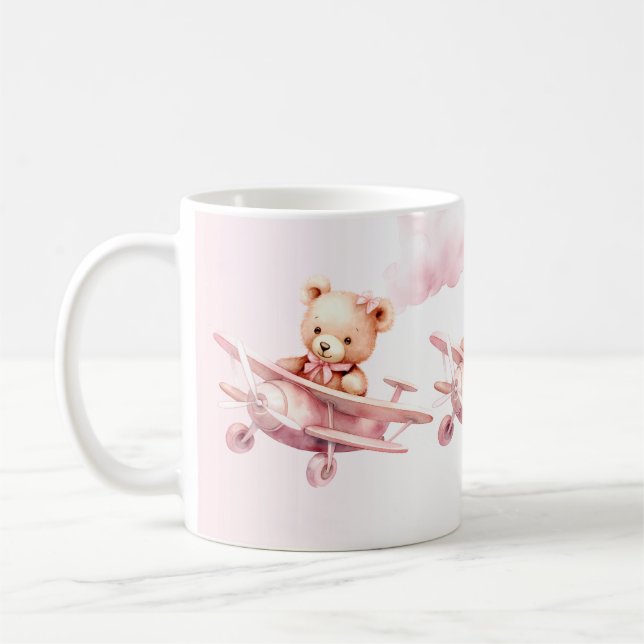 Caneca De Café Bela Menina Bear Piloto Rosa Avião Rosa Bonito (Esquerda)