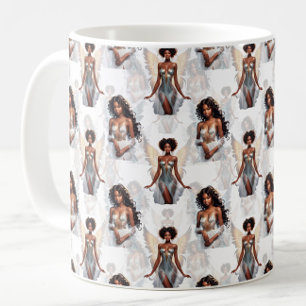 Caneca De Café Bela Menina Negra Padrão de Design de Anjos 