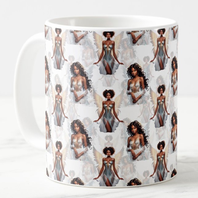 Caneca De Café Bela Menina Negra Padrão de Design de Anjos  (Criador carregado)