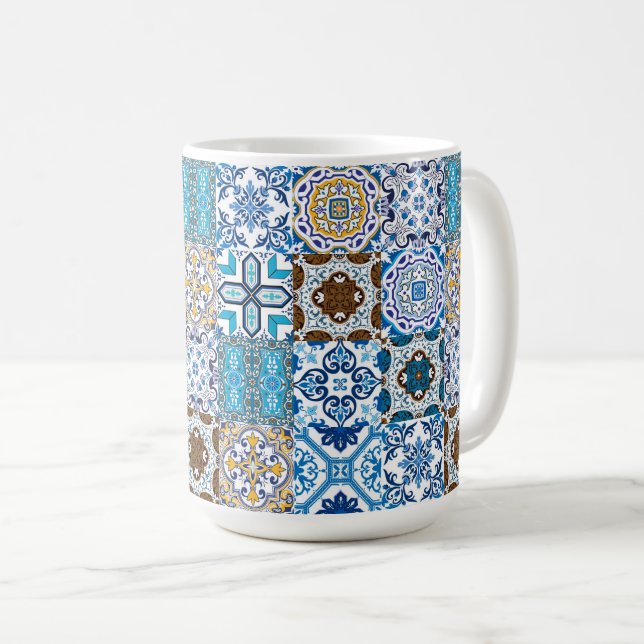 Caneca De Café 🤩 bela mistura de Azulejos (Frente Esquerda)