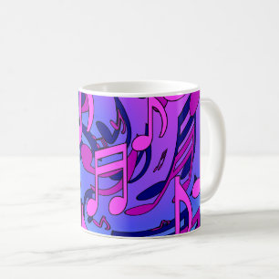 Caneca De Café Bela Música Rosa Roxo Azul Padrão Animado
