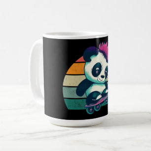 Caneca De Café Bela Panda Bela com Mohawk   Skater Panda