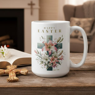 Caneca De Café Bela Páscoa Cristã da Cruz Floral