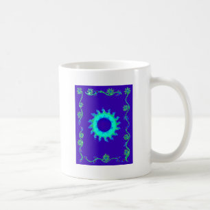 Caneca De Café Bela Pintura Artística a Óleo Floral Azul Iridesce
